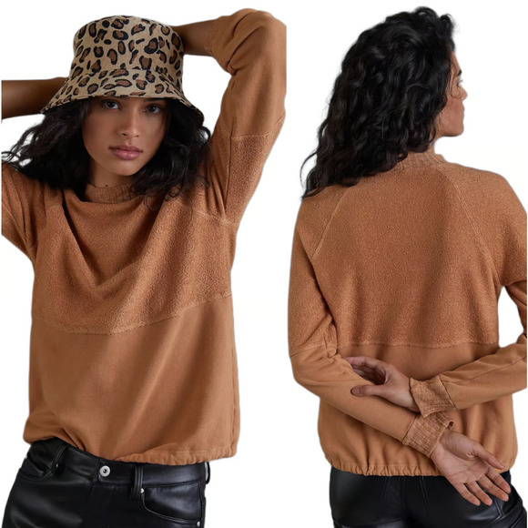 Amadi x Anthropologie Textured Popover Sweatshirt Drawstring Waist Size Medium - Picture 1 of 8